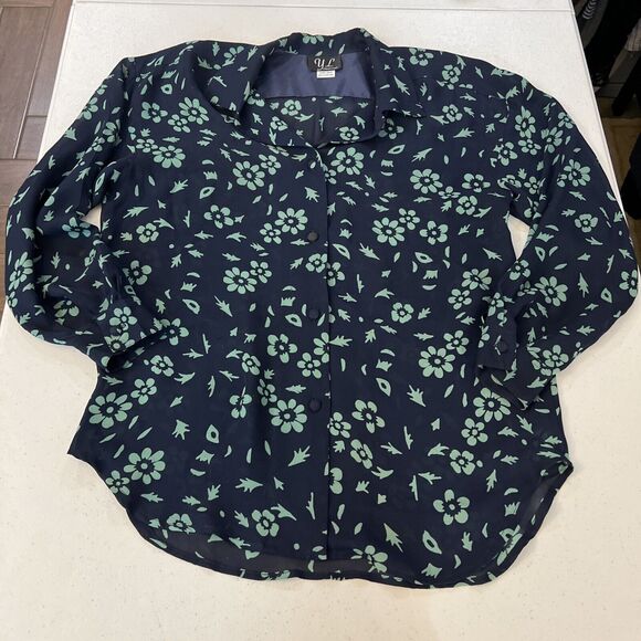 Vintage Y2K 100% Silk Semi Sheer button down office career Women’s Blouse Large - Picture 5 of 10